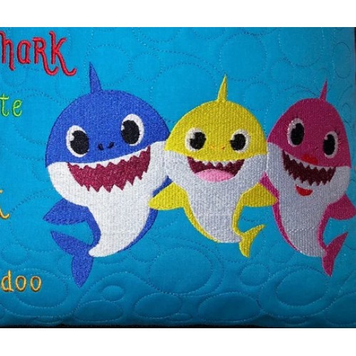Baby shark three embroidery design