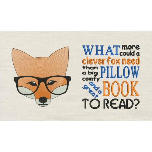 Fox Face With Glasses Clever Fox reading pillow embroidery designs