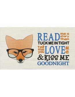 Fox Face With Glasses Read me a story reading pillow embroidery designs