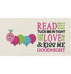 Worm read me a story reading pillow embroidery designs