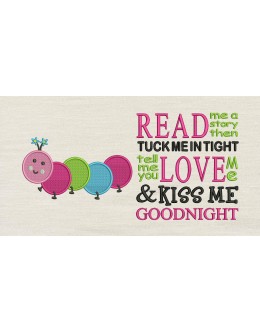 Worm read me a story reading pillow embroidery designs