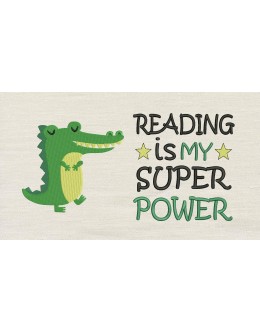Alligator Reading is My Superpower reading pillow embroidery designs