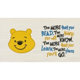 Pooh face with the more that you read reading pillow embroidery design