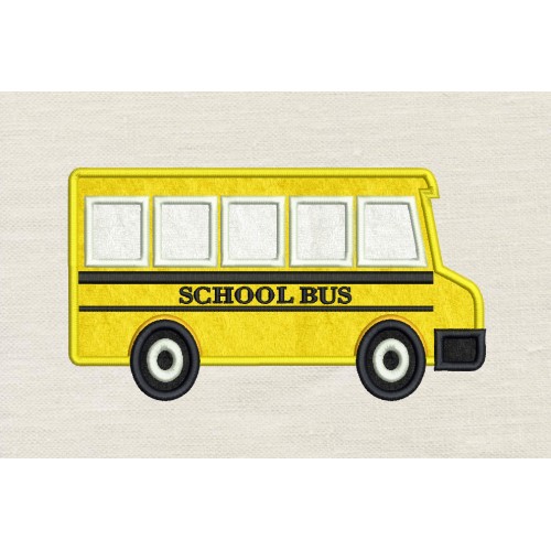 School bus applique embroidery design