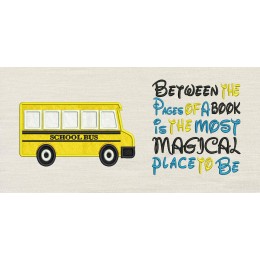 School bus with Between the Pages embroidery designs