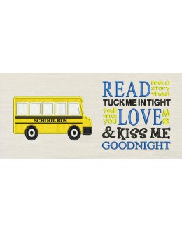 School bus with read me a story embroidery designs