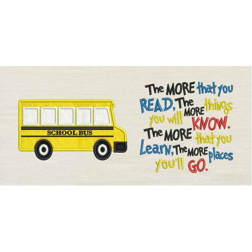 School bus with the more that you read embroidery designs