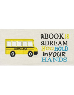 School bus with a book is a dream embroidery designs