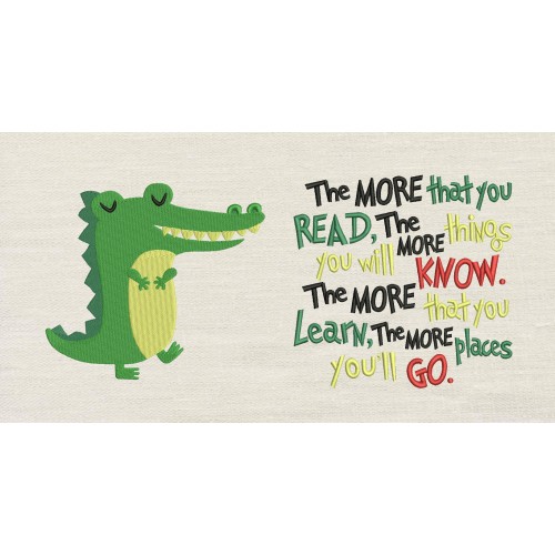Alligator the more that you read reading pillow embroidery designs