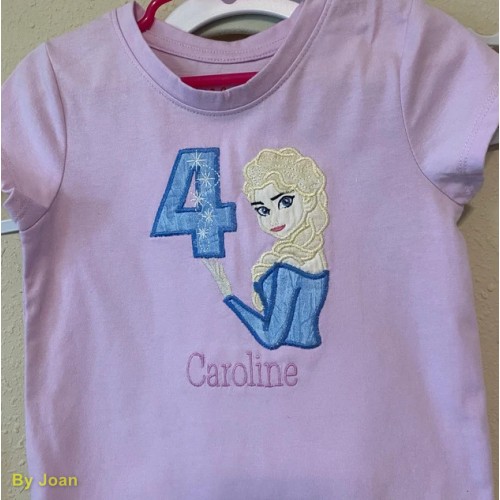 Elsa Frozen birthday with number 4 embroidery design