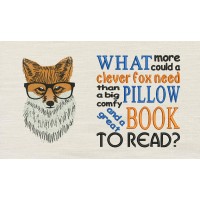 Fox with Clever Fox reading pillow embroidery designs