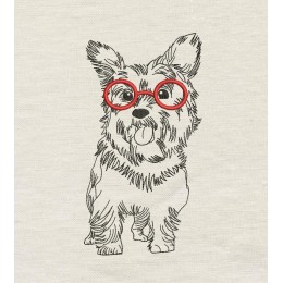 Dog with glasses embroidery design