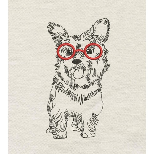 Dog with glasses embroidery design