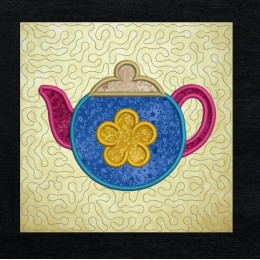 Teapot stippling quilt block in the hoop