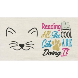 Cat face with All The Cool Cats Reading Pillow