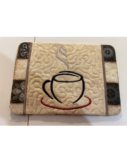 Mug rug coffee ITH in the hoop embroidery design