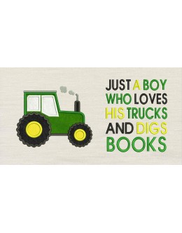 Tractor applique Just a Boy Reading Pillow