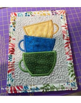 Tea cups Quilt Block in the hoop embroidery design