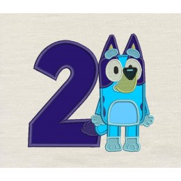 Bluey Birthday with number 2 embroidery design