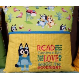 Bluey embroidery with read me a story Reading Pillow
