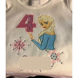 Elsa Frozen Birthday with number 4 embroidery design