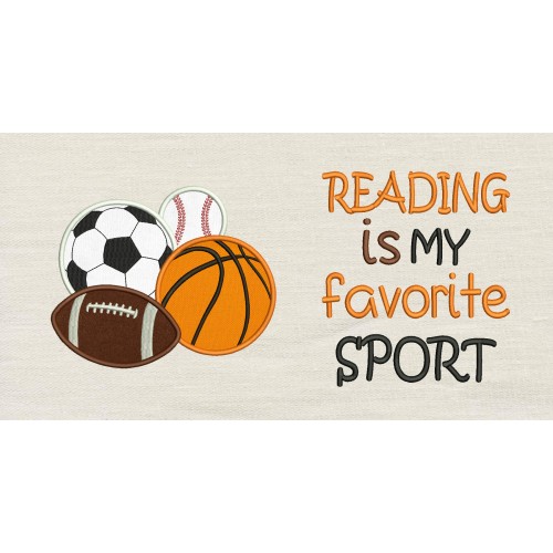 Balls Applique with reading is my favorite sport Reading Pillow