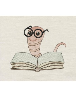 Worm reading embroidery design