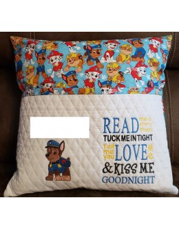 Paw Patrol Chase embroidery with read me a story reading pillow