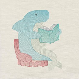 Shark reading embroidery design