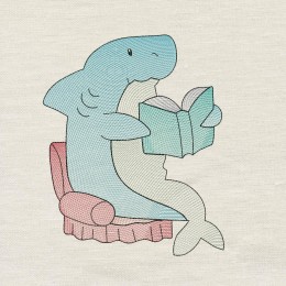 Shark reading embroidery design