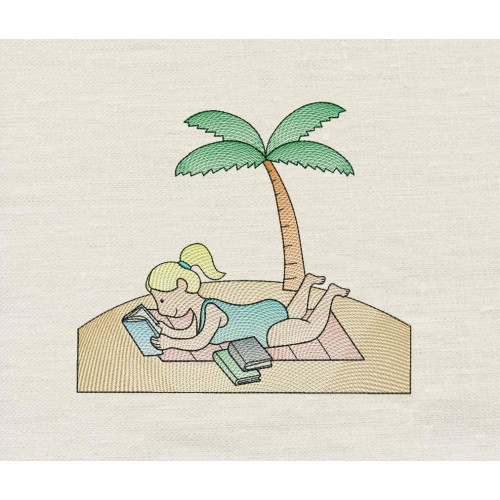 Beach and reading embroidery design