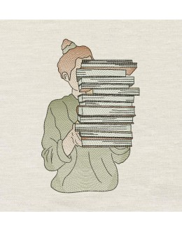 Girl and books embroidery design