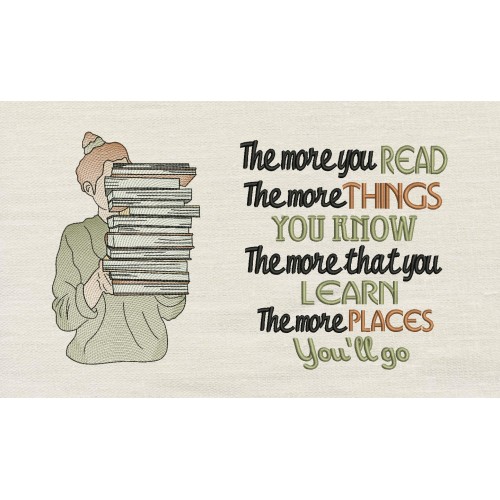 Girl and books with the more you read Reading Pillow