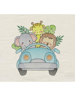 Safari animals car embroidery design