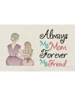 Mother and Daughter with Always My Mom reading pillow