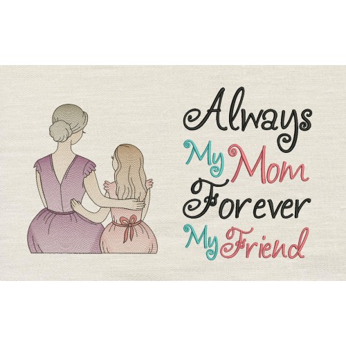 Mother and Daughter with Always My Mom reading pillow