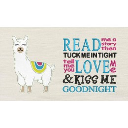Llama applique with read me a story reading pillow