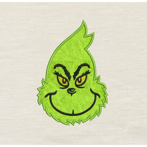 Grinch face applique embroidery design