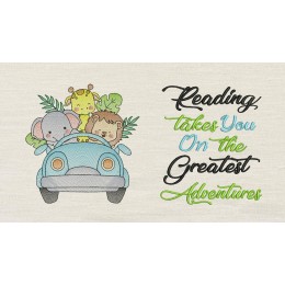 Safari animals car with Reading takes you Reading Pillow