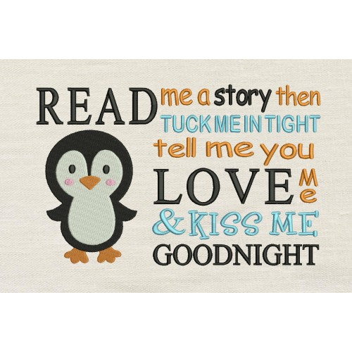 Penguin Read me story embroidery design
