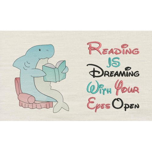 Shark reading with Reading is dreaming Reading Pillow