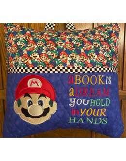 Mario Embroidery with a book is a dream Reading Pillow