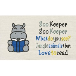 Hippo applique with Zoo Keeper Reading Pillow