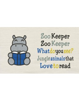Hippo applique with Zoo Keeper Reading Pillow