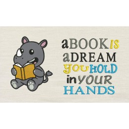 Rhino applique with A book is a dream Reading Pillow