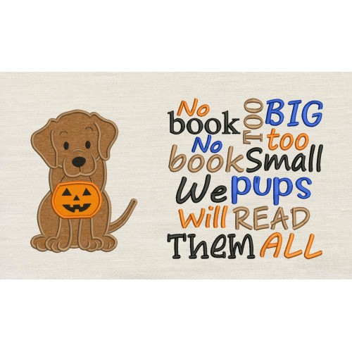 Halloween Dog with No book too big reading pillow