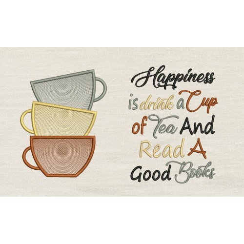 Tea cups embroidery With Happiness reading pillow