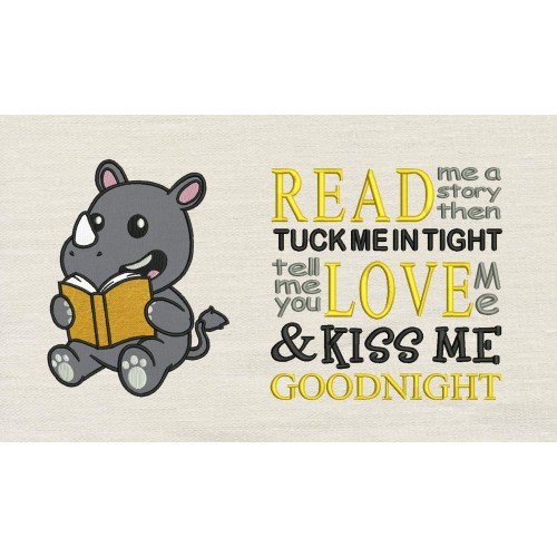 Rhino applique with Read me a story Reading Pillow