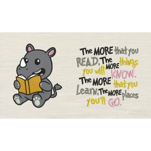 Rhino applique with The more that you read Reading Pillow
