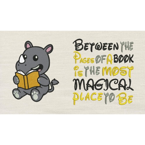 Rhino applique with Between the Pages Reading Pillow